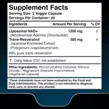 Suplemento NAD+ Resveratrol. Capsulas