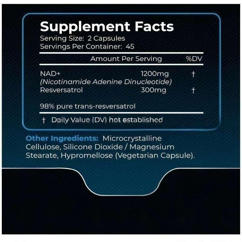 Suplemento NAD+ Resveratrol. Capsulas